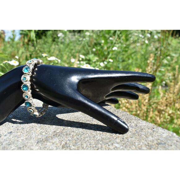Turquoise Glass & Silver-Toned Bracelet – Coastal Luxe Statement - Picture 1 of 6